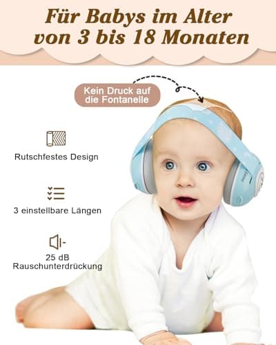 Hörschutz für Babys 25dB Lärmschutz 2 in 1 Kopfhörer Blau Eulen