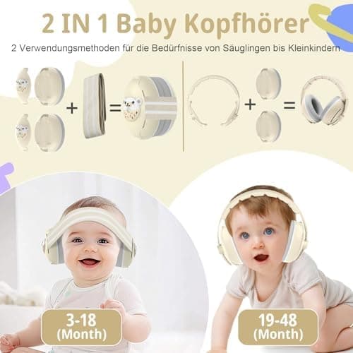 Robofun 2-in-1 Gehörschutz Baby Kopfhörer für Lärmreduzierte Ohrschutz und flexibles Headband für Babys bis 48 Monate