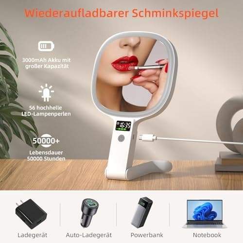 Robofun Schminkspiegel mit Beleuchtung und LED Display | Helligkeitsteuerung | Hochwertiger Kosmetikspiegel für Frauen |