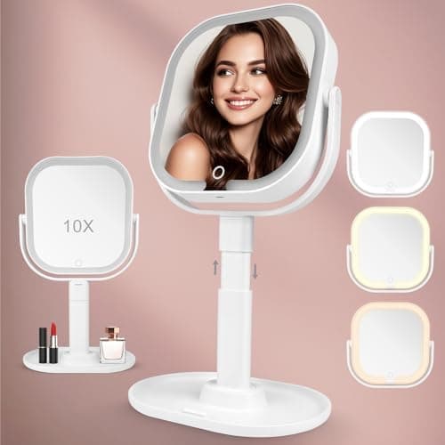 Kosmetikspiegel mit Beleuchtung 10X Vergrößerungsspiegel für Make-up Professionals, 360° Drehbar und Abnehmbar mit Dimmb
