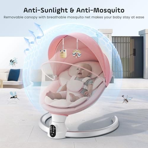 BlundiQue Elektrische Babywippe mit 5 Schaukelgeschwindigkeiten & Timing-Funktion, für Babys ab 0-9 kg, inkl. Fernbedien