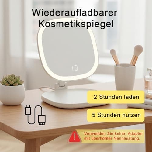 Kosmetikspiegel mit Beleuchtung Wiederaufladbar für Reise und Zuhause
| Ultraschlanker Beleuchtungs-Tischspiegel mit 3