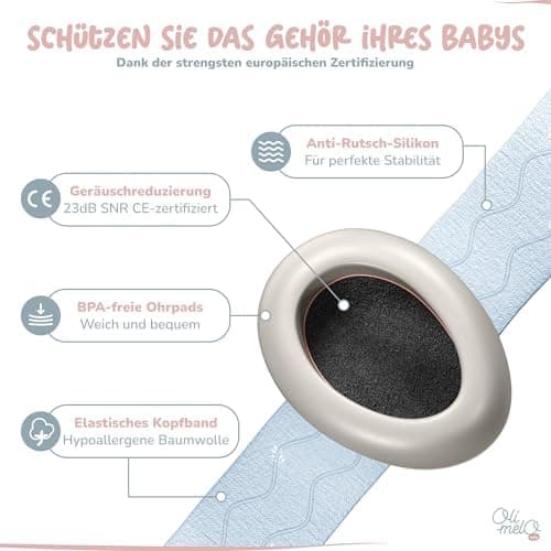 Hörfond Schutz für Babys -Baby Kopfhörer mit Lärmschutz bis 34 dB - CE-Zertifiziert - Rutschfeste Verstellbare Stirnbänd