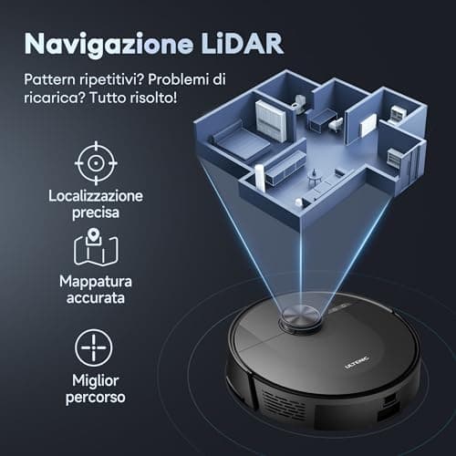 Ultenic Saugroboter mit LiDAR Navigation und Wischfunktion, ideal für Haustiere, Teppiche & Hartböden, 150 Min Laufzeit​
