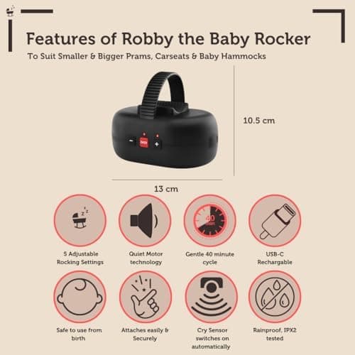ZAZU Robby Kinderwagenschaukler - Automatische Babywippe, Verstellbare Stärke, 40-Min Timer, Babyschreisensor, USB-C Wie