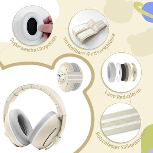 Robofun 2-in-1 Gehörschutz Baby Kopfhörer für Lärmreduzierte Ohrschutz und flexibles Headband für Babys bis 48 Monate