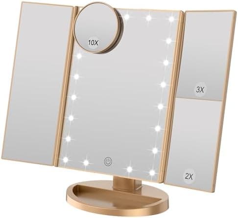WEILY Schminkspiegel mit Beleuchtung - 3x/2x/1x Vergrößerung & 21 natürliche LED Lichter (Rosengold)  
Faltbarer WEILY M