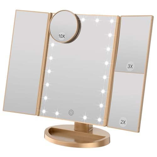 WEILY Schminkspiegel mit Beleuchtung - 3x/2x/1x Vergrößerung & 21 natürliche LED Lichter (Rosengold)  
Faltbarer WEILY M