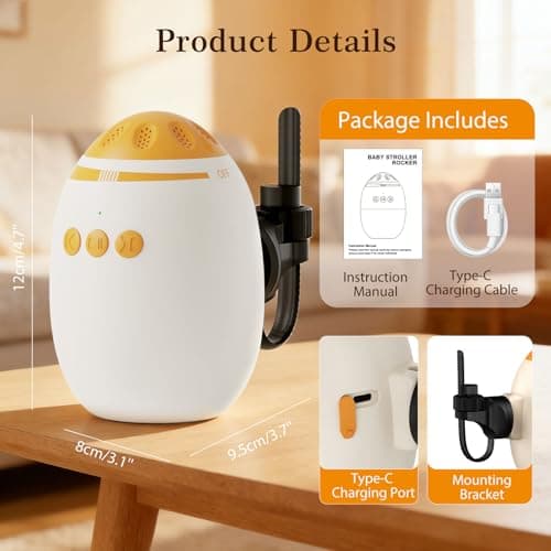 Kinderwagenschaukler Handfreie Babywippe Elektrisch 45-Min Timer USB-C Wiederaufladbar White Noise Machine 11 Beruhigend
