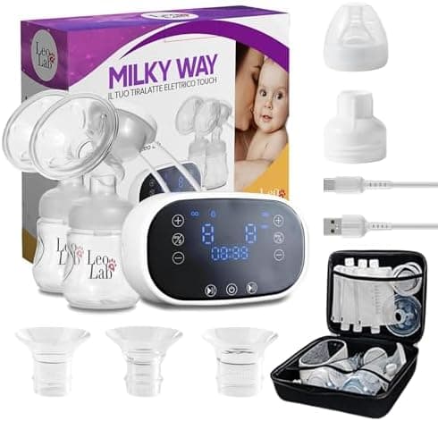 LeoLab Elektrische Doppel-Milchpumpe, ultrastarke Saugkraft und lange Akkulaufzeit, für Mütter, zur Entleerung von 2 Fla