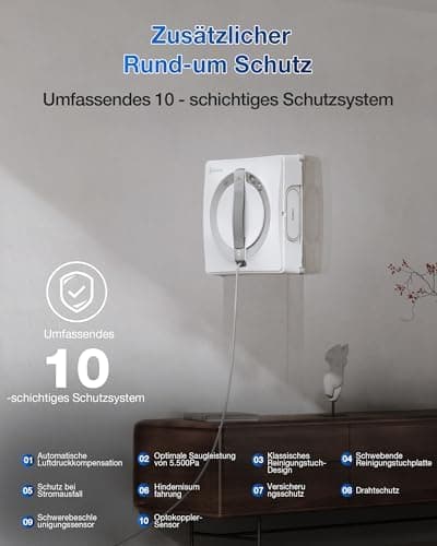 ECOVACS WINBOT W2 PRO Fensterputzroboter, Win-SLAM |0 Pfadplanung, Kanten-Erkennung, 10-Stufen-Schutzsystem, Weiß