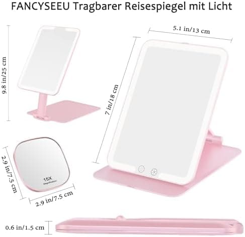 Wiederaufladbar Kosmetikspiegel 1500mAh + Beleuchtung Rosa 15XMini VergrößerungDimmbare Beleuchtung Faltbar Tragbar Reis