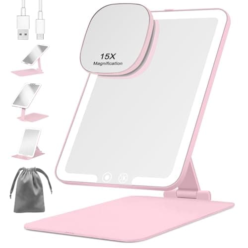 Wiederaufladbar Kosmetikspiegel 1500mAh + Beleuchtung Rosa 15XMini VergrößerungDimmbare Beleuchtung Faltbar Tragbar Reis