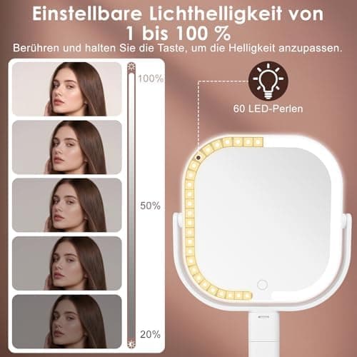 Kosmetikspiegel mit Beleuchtung 10X Vergrößerungsspiegel für Make-up Professionals, 360° Drehbar und Abnehmbar mit Dimmb