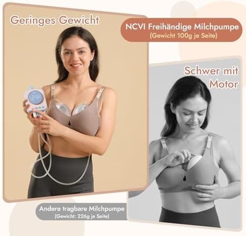 NCVI Elektrische Milchpumpe Freihändig – Leise Doppelmilchpumpe mit Leak-Proof und 9 Stufen Regulierbarkeit für Mama, Bl