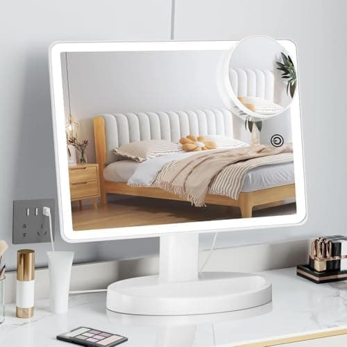 FUNTOUCH Kosmetikspiegel mit Beleuchtung (Wiederaufladbarer, 3 Farblichter, Dimmbarer Touchscreen)