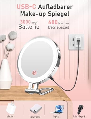 Robofun Kosmetikspiegel mit Beleuchtung 1X/10X Vergrößerung 3 Farblichter 3000mAh Metall Gehäuse  
Robofun Schminkspiege