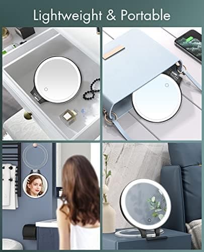 FASCINATE 10X/1X Doppelseitig Vergrößerungsspiegel mit Beleuchtung für Makeup-Enthusiastinnen bei der Zuhause-Vorbereitu