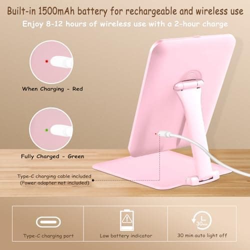 Wiederaufladbar Kosmetikspiegel 1500mAh + Beleuchtung Rosa 15XMini VergrößerungDimmbare Beleuchtung Faltbar Tragbar Reis