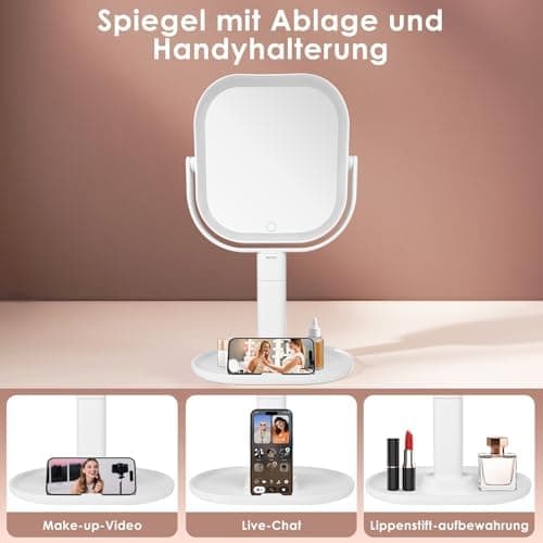 Kosmetikspiegel mit Beleuchtung 10X Vergrößerungsspiegel für Make-up Professionals, 360° Drehbar und Abnehmbar mit Dimmb