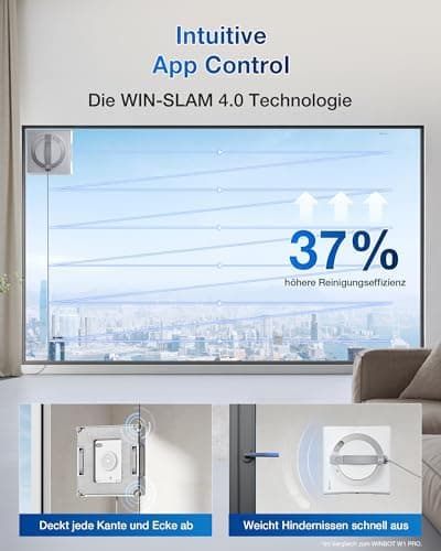 ECOVACS WINBOT W2 PRO Fensterputzroboter, Win-SLAM |0 Pfadplanung, Kanten-Erkennung, 10-Stufen-Schutzsystem, Weiß
