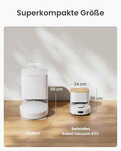 SwitchBot K11+ Saugerroboter für Hausverwaltung, 6000Pa Saugkraft, 90 Tage Staubauffang, selbstentleerungsfähig, LDS Sma