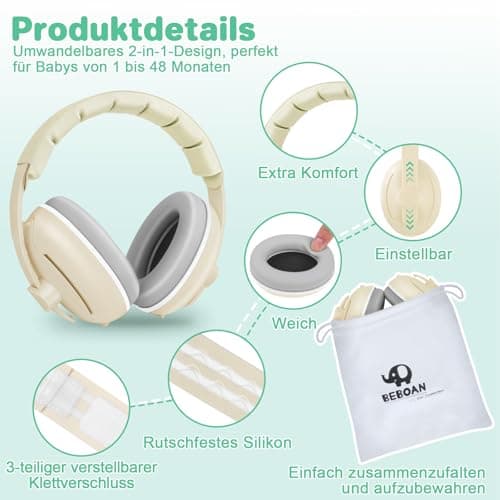 BEBOAN 2 in 1 Baby Gehörschutz - Sicher und komfortabel für Kleinkinder bei Lern und Schlaf
| BEBOAN Baby Kopfhörer mit