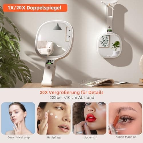 Robofun Innovativer Kosmetikspiegel 1X/20X mit Beleuchtung & LED Display - für Reise, Zuhause & Büro