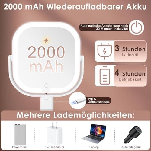 Kosmetikspiegel mit Beleuchtung 10X Vergrößerungsspiegel für Make-up Professionals, 360° Drehbar und Abnehmbar mit Dimmb