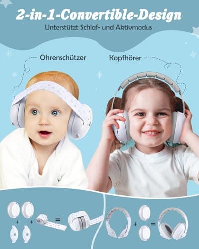 Lictin Gehörschutz für Babys - 2-in-1 Kopfhörer mit Lärmschutz 25dB - Grau Stern