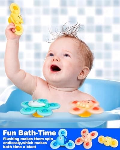 Saugnapf Spinner Spielzeug für Baby - 4 Stück Sensorik Spielzeug - Weihnachten Geburtstag Geschenke für Kleinkinder