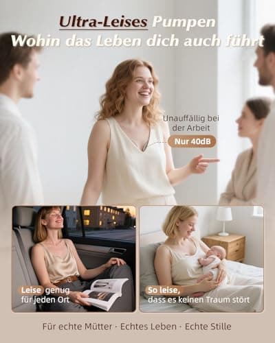 KISSBOBO Elektrische Milchpumpe Doppel 320mmHg Stark Saugleistung 4 Modi 19 Stufen Schmerzfrei Freihändig (Beige 2 Stück