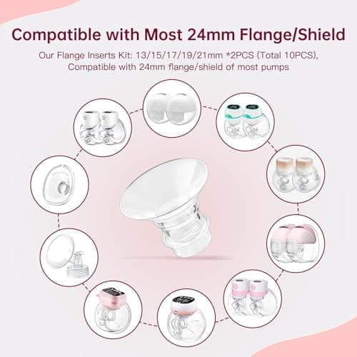 Flanschgrößen-Set 10 Stück 13/15/17/19/21mm für 24mm Brustpumpen-Schutzhüllen Mit Reinigungsbürste & Messkarte, Silikon