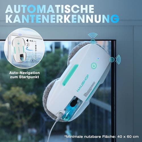 HAUSHOF Elektrischer Fensterputzer, 3800PA Mit Sprühfunktion & Intelligentem Navigation, Fernbedienung, Für Innen- & Auß