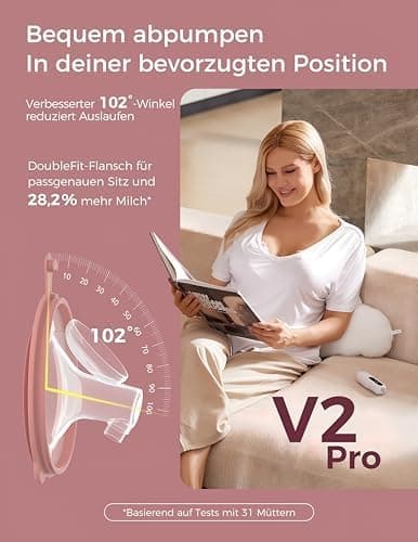 Momcozy V2 Pro Milchpumpe Elektrisch - Leichtig & Kompatibel, tragbar Doppelpumpe Handsfree mit 3 Saugstufen & 15 Stufen