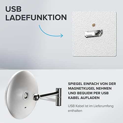Kosmetikspiegel Vorupor Silber | mit Beleuchtung | wiederaufladbar | im Badezimmer | 5fach Vergrößerungsspiegel | Schmin