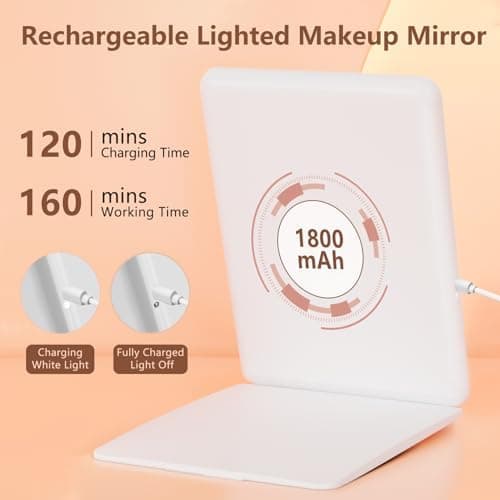 FUNTOUCH Kosmetikspiegel mit Beleuchtung für Reiseerlebnisse, 1800 mAh Betriebspannel, 5X Vergrößerung, 3 Farben Winstel