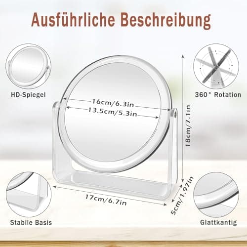 Kosmetikspiegel High Definition mit 1X/15X Vergrößerung für Schminken und Gesichtspflege
