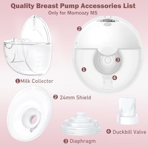 Momcozy M5 Vollständiges Set Milchsammelbecher 160 ml doppelt versiegelter Flansch ErsatzUTTON 24 mmKomplettes Set