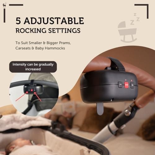 ZAZU Robby Kinderwagenschaukler - Automatische Babywippe, Verstellbare Stärke, 40-Min Timer, Babyschreisensor, USB-C Wie