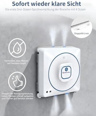 Fensterreiniger Robobot 8000Pa Saugkraft 15-fach Anti-Absturz System 4 Reinigungsmodi Auto-SprühtechnikIdeal für Fenster