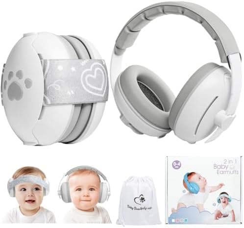Hörschutz für Baby 2-in-1 Kopfhörer Lärmverstärkung 25dB - Passend für Babys bis 48 Monate mit verstellbarem Kopfband un