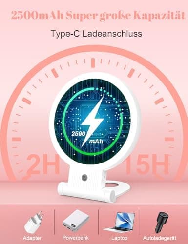 Robofun Kosmetikspiegel mit Beleuchtung 20X Vergrößerung 3 Farben 2500mAh White Reisespiegel