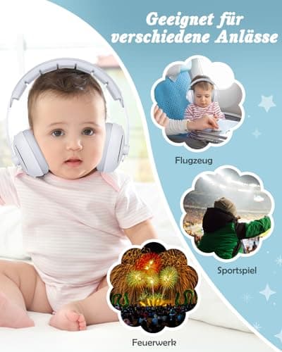 Lictin Gehörschutz für Babys - 2-in-1 Kopfhörer mit Lärmschutz 25dB - Grau Stern