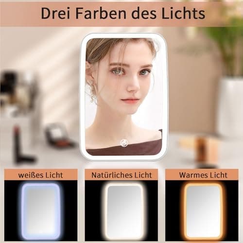 Kosmetikspiegel mit Beleuchtung Wiederaufladbarer 3 Farblichter für Zuhause und Reise