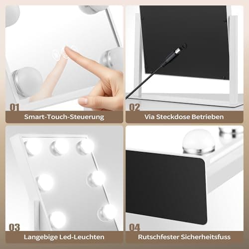 Schönheitsspiegel mit Beleuchtung 30x36 cm 9 LED Lichtmodi 40-fach Vergrößerung Schlafzimmer Schminktisch
| Hollywood S