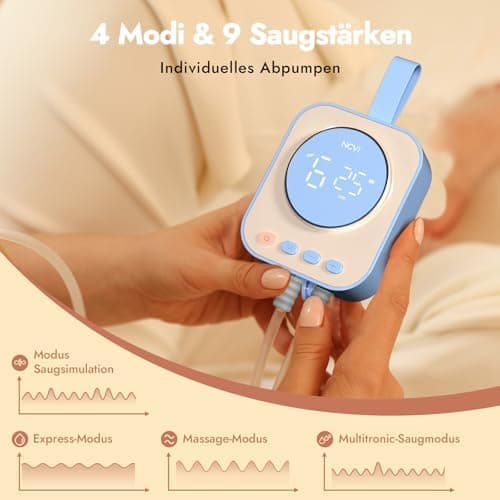 NCVI Elektrische Milchpumpe Freihändig – Leise Doppelmilchpumpe mit Leak-Proof und 9 Stufen Regulierbarkeit für Mama, Bl