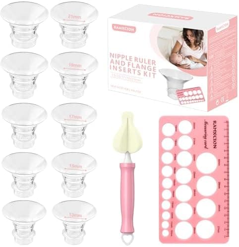 Flanschgrößen-Set 10 Stück 13/15/17/19/21mm für 24mm Brustpumpen-Schutzhüllen Mit Reinigungsbürste & Messkarte, Silikon