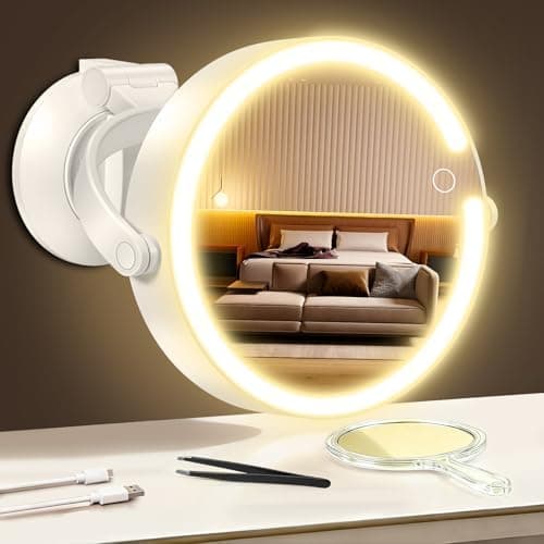 NZQXJXZ Kosmetikspiegel mit Beleuchtung für Badezimmer & Reise, 10X/1X Vergrößerung & 3 Lichtmodi, aufladbare 360° drehb