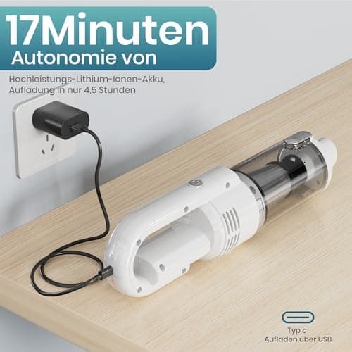 Akku Staubsauger Kabellos mit 6000Pa Saugkraft für Hartböden und Teppiche